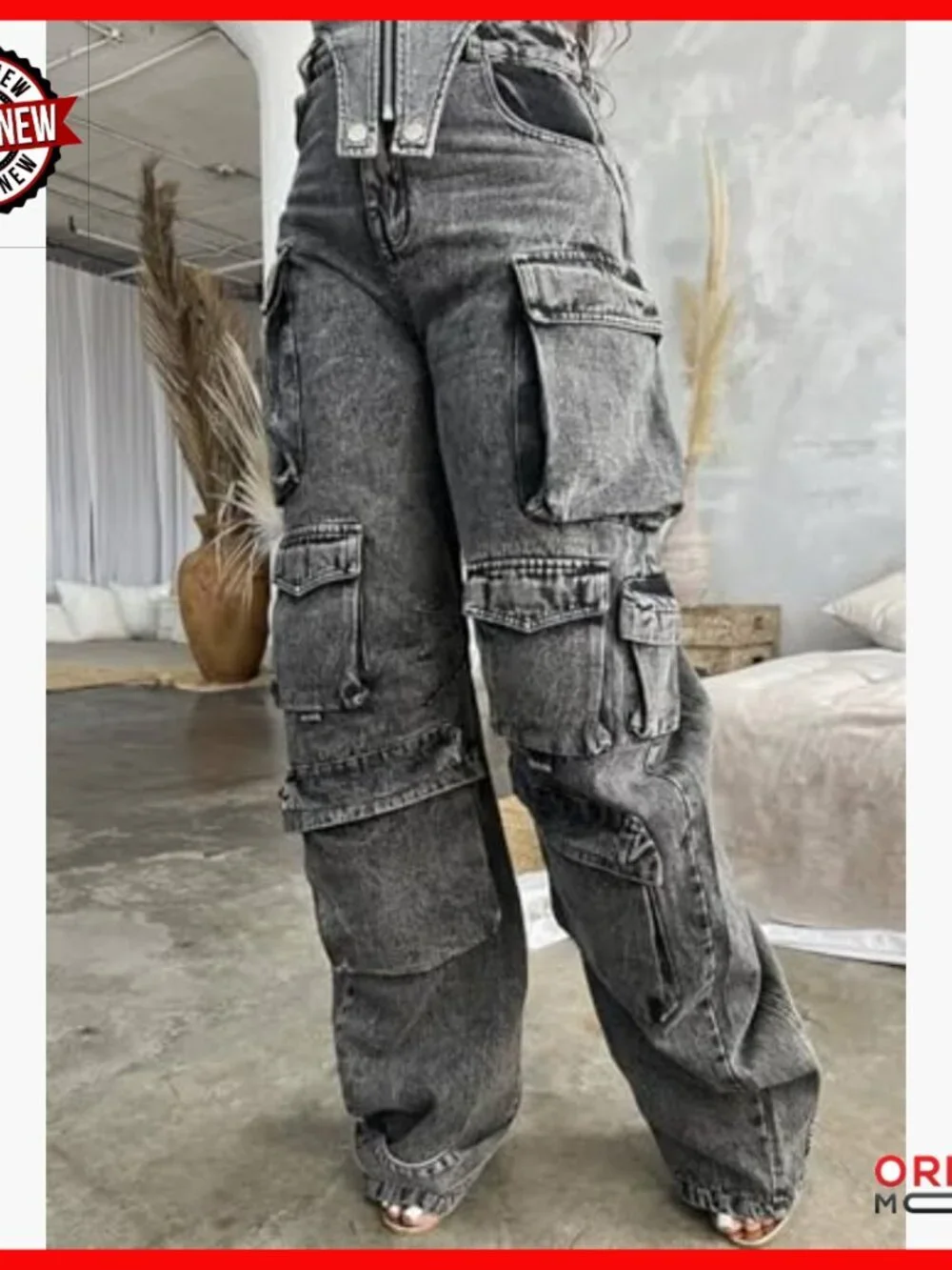 High Waisted Cargo Jeans Women Baggy Wide Leg Streetwear Pants